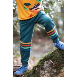 Trousers - Joggers - STRIPE - Frugi - Jago - Dark Green with rainbow stripe