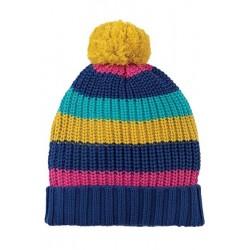 Hat -  WINTER - Frugi - Bobble - BLIZZARD - Gorse - aqua, yellow, navy and pink stripe (Yellow bobble ) - clearance ex display as detailed and no tag 6-10y £9.50 , 2-4 for £12