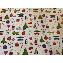 Wrapping Paper - CHRISTMAS - Cars , tree, apples, hearts, Santa, snowman, animals and stars.. (posted folded)