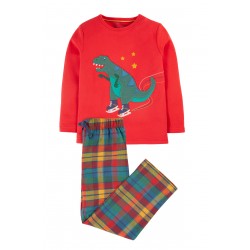 Pyjamas - Frugi - Caden - DINOSAUR - Merry Rainbow Check  WarmFlannel