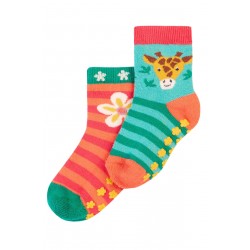 Socks - Warm - Frugi - 2pc - Grippy Terry socks - TIGER - green and orange -   0-6m, 6-12m, UK 3-6 (1-2y) , UK 6-8 (2-4y)  