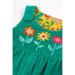 Trousers - Dungarees Playsuit Cords Romper - Frugi - Lacey - REVERSIBLE - Iguana green and yellow flowers