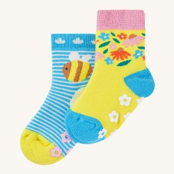 Socks - Warm - Frugi - 2pc - Grippy Terry socks - BUMBLE BEE -  0-6m 6-12m, 1-2y, 2-4y