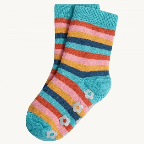 Socks - Frugi - 2px - Grippy Warm Socks - Floral and stripe 2-4y