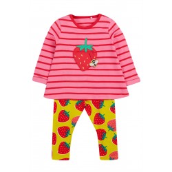 Set - GARDEN - 2pc - Frugi - Ottlie - Strawberry Pocket and watermelon breton stripe top and yellow 