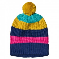 Hat -  WINTER - Frugi - Bobble - BLIZZARD - Gorse - aqua, yellow, navy and pink stripe (Yellow bobble ) - clearance ex display as detailed and no tag 6-10y £9.50 , 2-4 for £12