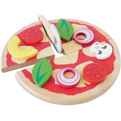 Toys - Wooden - Pizza - with a pizza cutter and a baking tray 