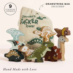 Toys - STACK - Wooden - JURRASIC - Stacking Dinosaurs in a bag - 18m plus 