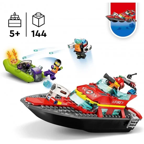 Lego City 60373 FIRE RESCUE BOAT with Jetpack Dinghy and 3 Minifigures