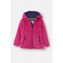 Fleece - PLAIN - Gracie - Zipped Sherpa fleece with Hood - BRIGHT Pink