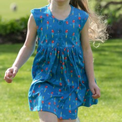 Dress - Piccalilly - Button - Short sleeves - parakeet parrot - last size