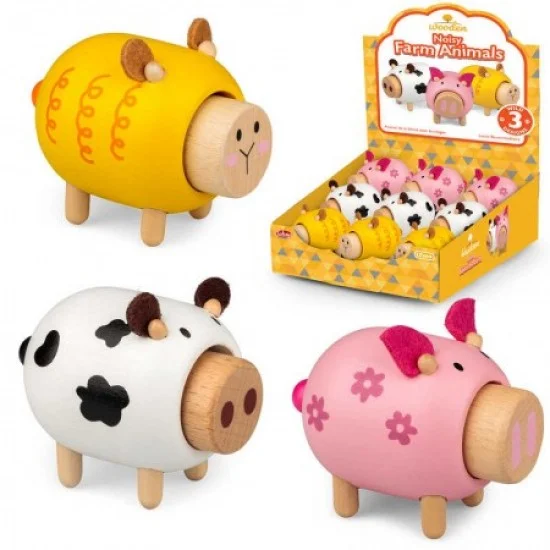 Toys WOODEN FARM ANIMALS Soft gentle noise last pink pig 12m plus