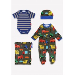 Babygrow set - VEHICLES - Toby Tiger - Transport - Fire engine, cars, tractors  and Stripe - Bag , Babygrow, Body Vest and Hat 